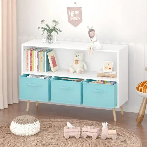 Fiberboard Children's Bookshelf With Foldable Fabric Drawers My Store
