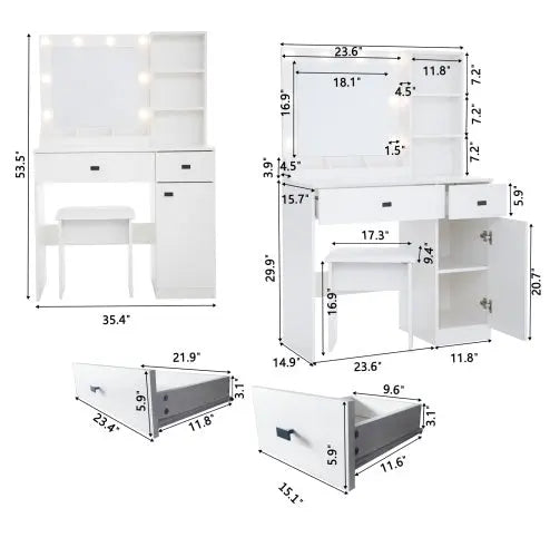 Vanity Desk With Lights With Large Drawers My Store