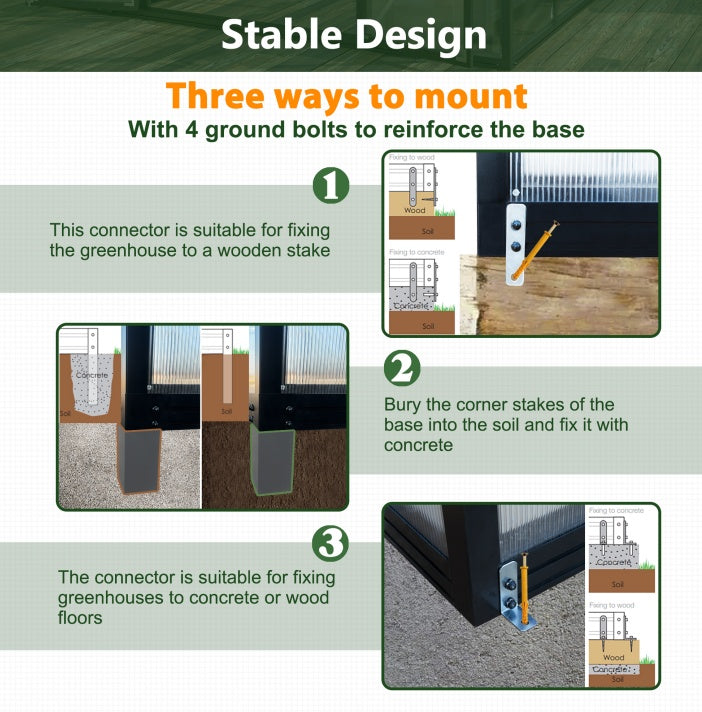 8' X 12' Heavy Duty Poly carbonate Greenhouse With Double Doors And Two Ventilation Windows Inkedjoy