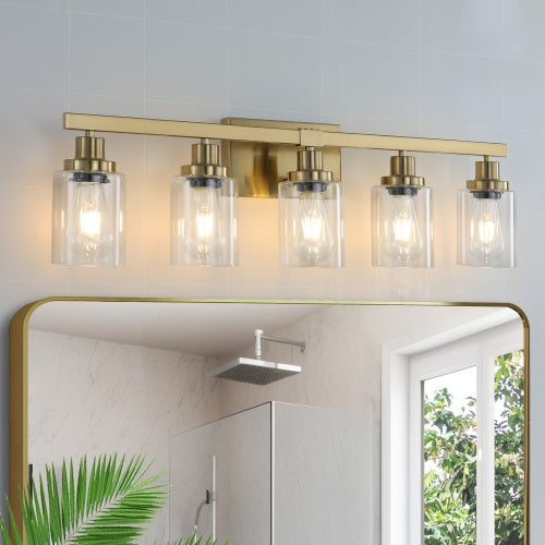 Gold 5 Light Vanity Light With Clear Glass Shade, Modern Iron Bathroom Wall Fixture My Store