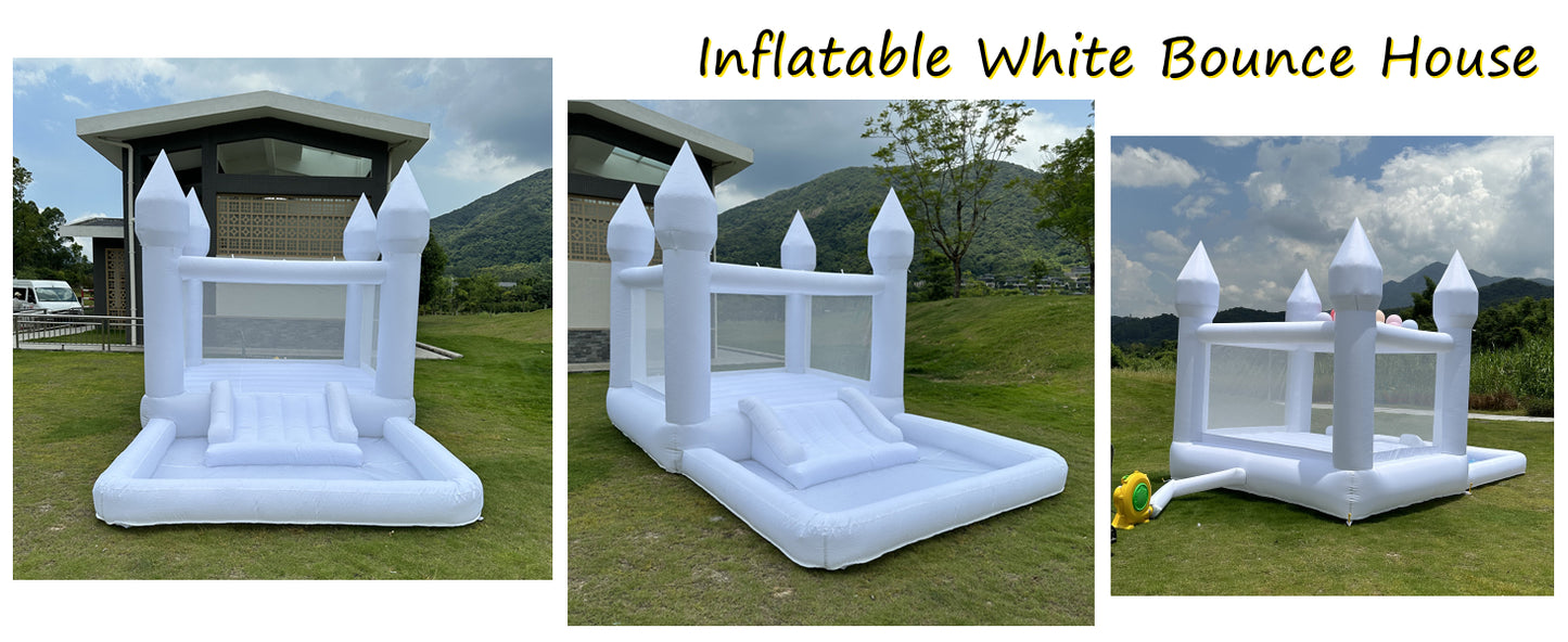 9x9x7ft Soft Play White Bounce House With Slide Ball Pit - Ohberri