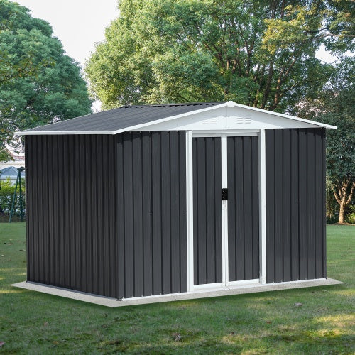 8x6 Feet Apex Roof Dark Grey With Aluminum Alloy Frame And Sliding Door Inkedjoy