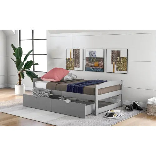 Twin Size Platform Bed, With Two Drawers, Gray My Store