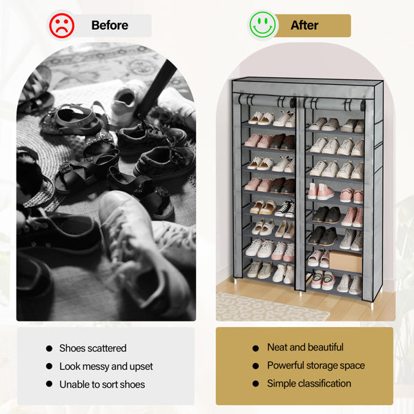 Double Row 10-ply Non-woven Shoe Cabinet,Grey Inkedjoy