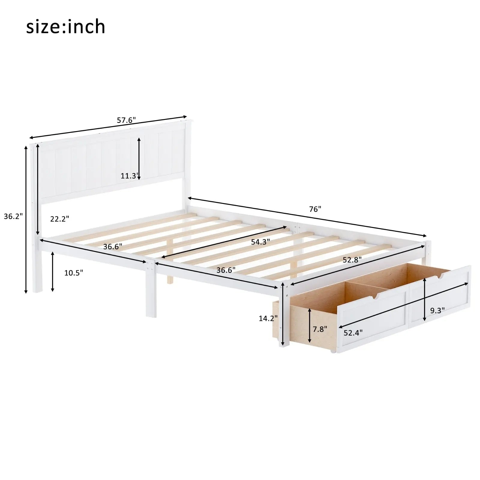 Full Size Platform Bed With Under-bed Drawers, White My Store