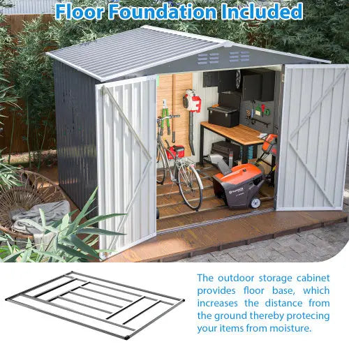 8 X 6 FT Garden Tool Storage Sheds With Metal Foundation With Floor Frame Grey My Store