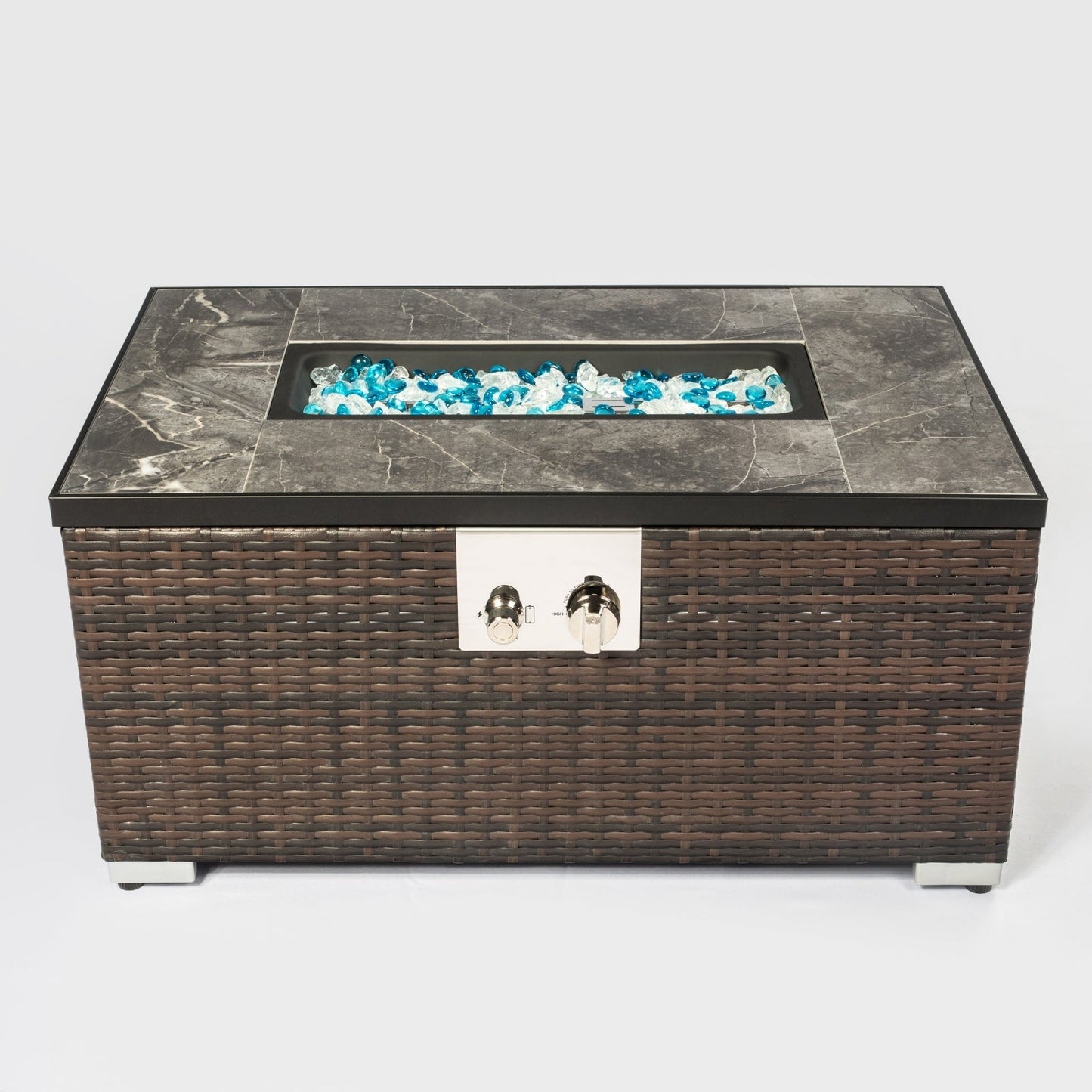 Outdoor Fire Table Propane Pit Rattan With Tile Tabletop Inkedjoy