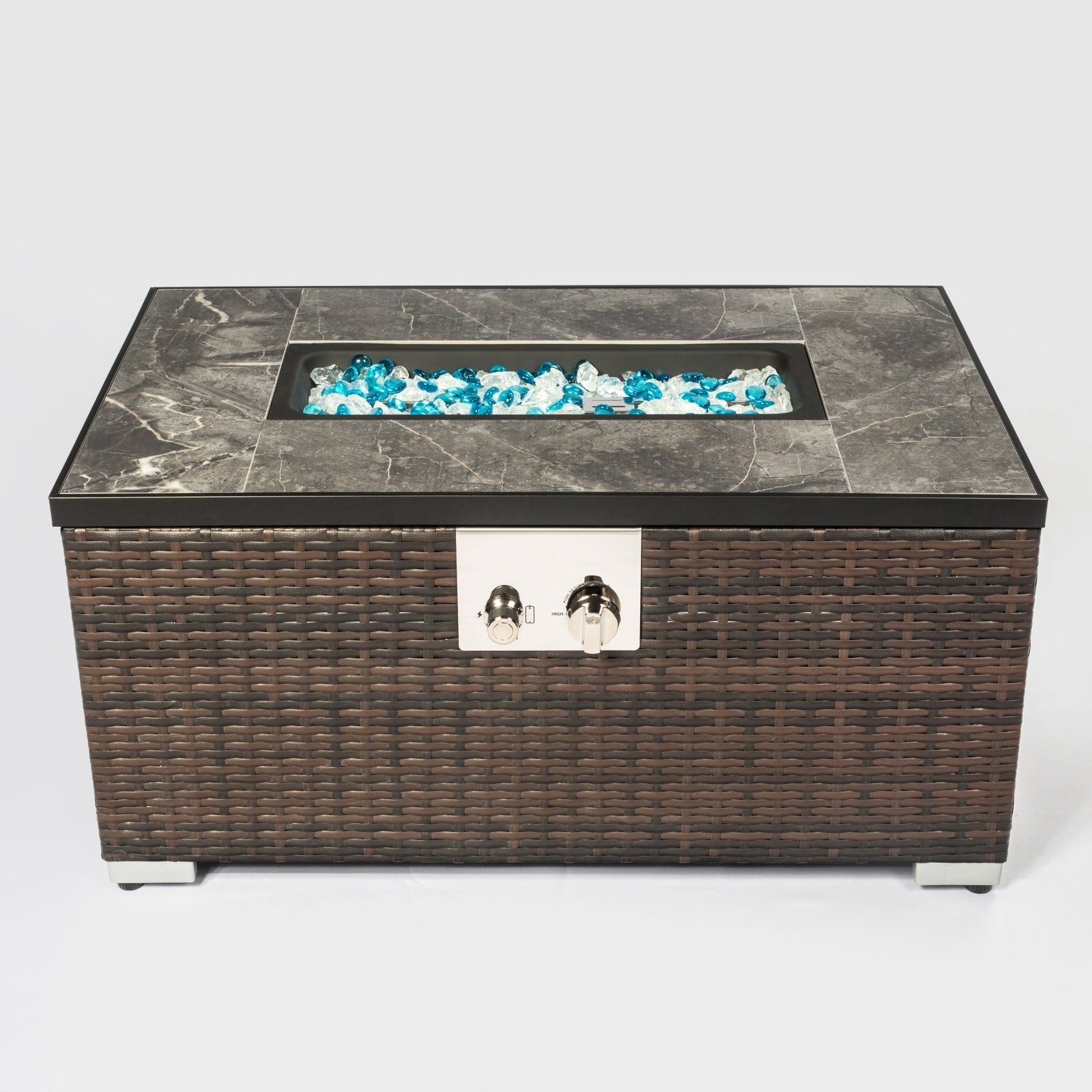Outdoor Fire Table Propane Pit Rattan With Tile Tabletop Inkedjoy