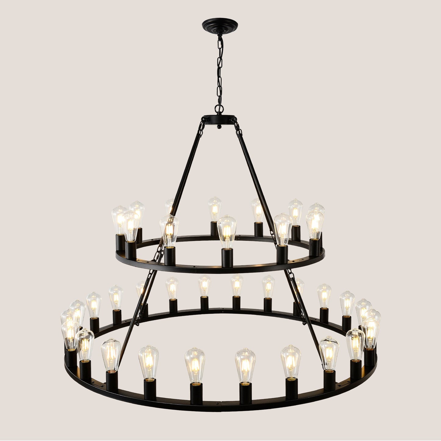 48 Inch Black Extra Large Wagon Wheel Chandelier, 2 Tier 36-Lights No Include Farmhouse Inkedjoy