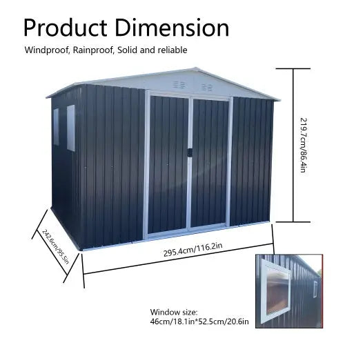Metal Anti-Corrosion Utility Tool House With Lockable Door 10FTx8FT My Store