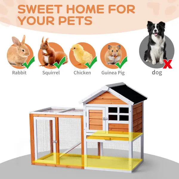 House Type With Running Ladder, Orange-red, Wooden Chicken Rabbit Cage My Store