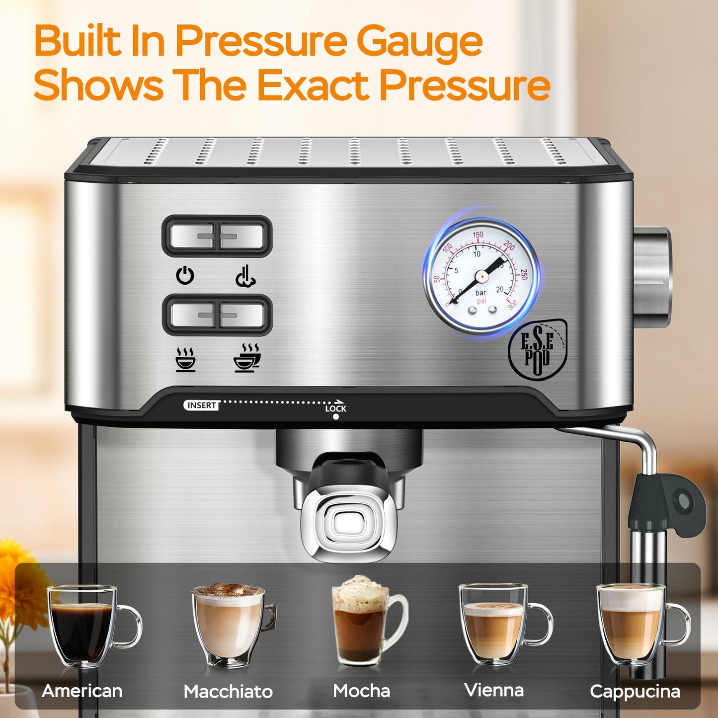 20 Bar Professional Espresso Machine With Milk Frother, Single Double Shot My Store