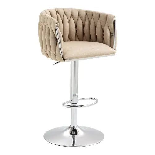 360 Fabric Cover Swivel Bar Stools Set Of 2, Adjustable Counter Height Bar Chairs With Woven Back & Footrest, Silver Chromed Bar Stools For Kitchen Island, Cafe, Pub My Store