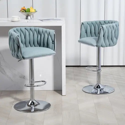 360 Fabric Cover Swivel Bar Stools Set Of 2, Adjustable Counter Height Bar Chairs With Woven Back & Footrest, Silver Chromed Bar Stools For Kitchen Island, Cafe, Pub My Store