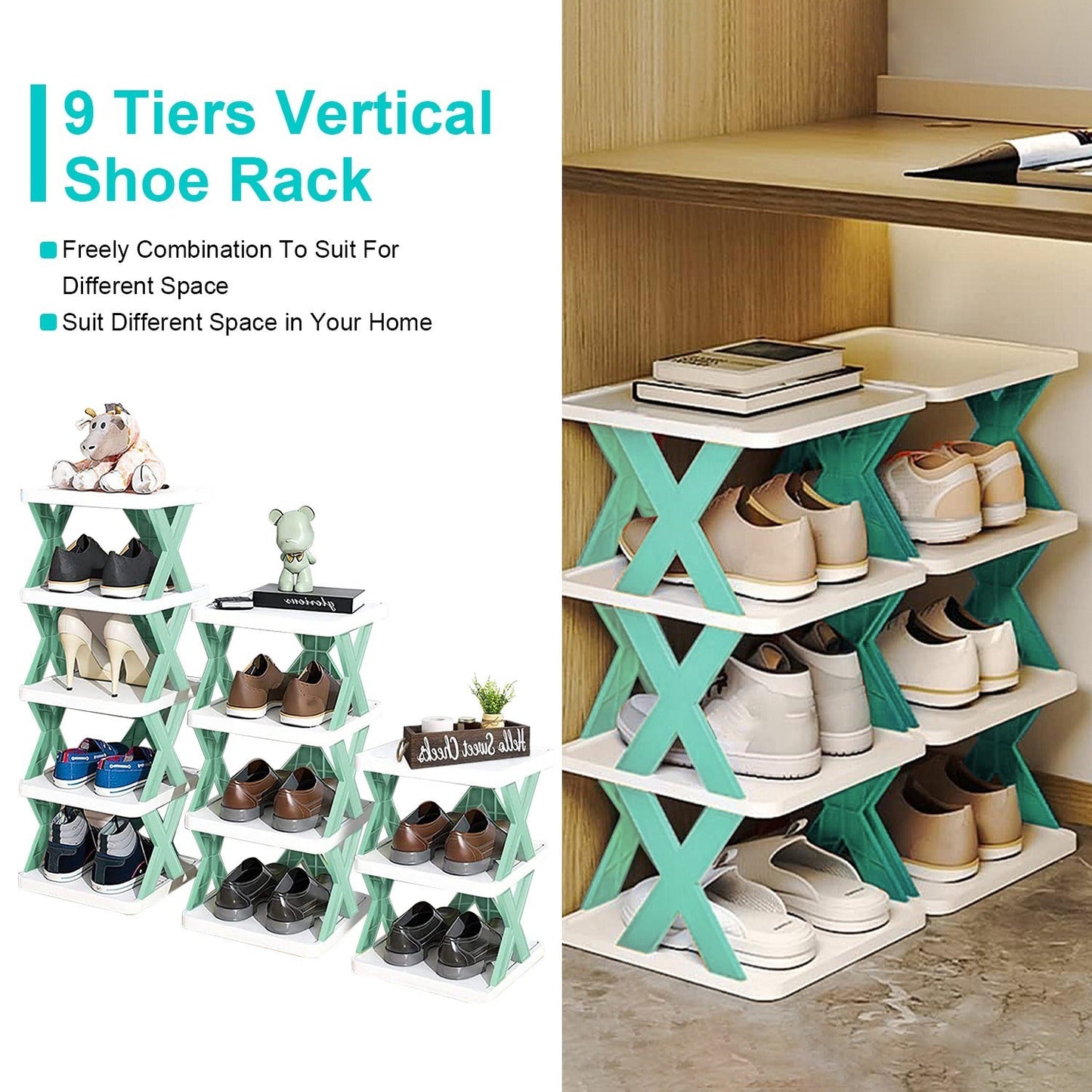 1Pc 9Tier Narrow Entryway Shoe Rack Plastic Vertical Organizer Space Inkedjoy