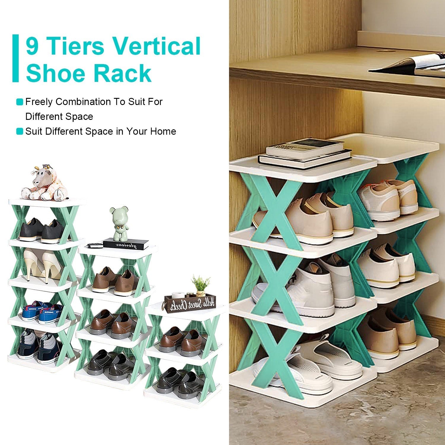 1Pc 9Tier Narrow Entryway Shoe Rack Plastic Vertical Organizer Space Inkedjoy