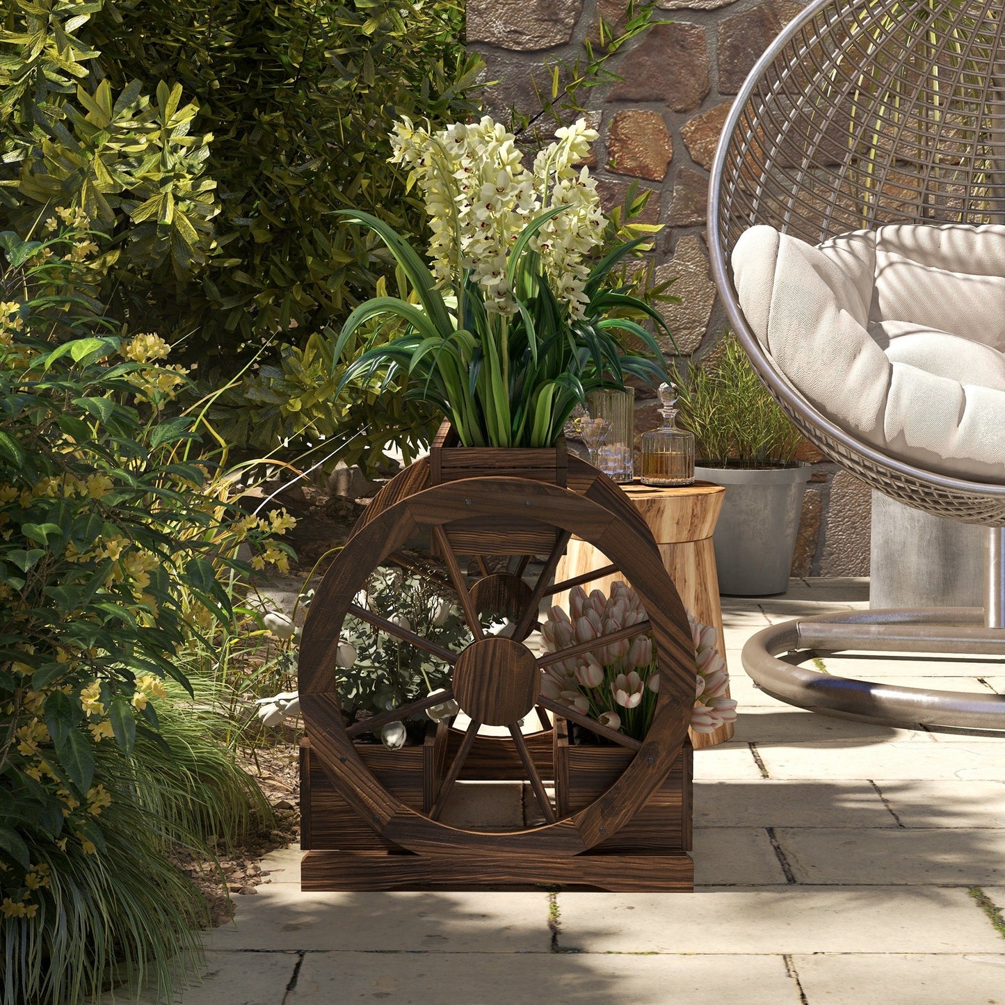 Wooden Wagon Planter Box, 3-Tier Raised Garden Bed, For Vegetables Flowers Herbs Ohberri