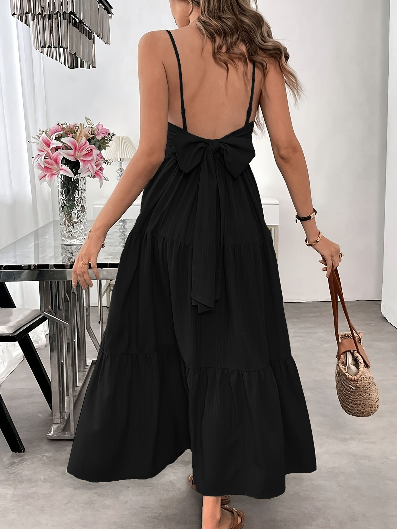 Women's Summer Sleeveless Tie-Bow Dress - Casual Beach Vacation Flowy Maxi Sundress Inkedjoy