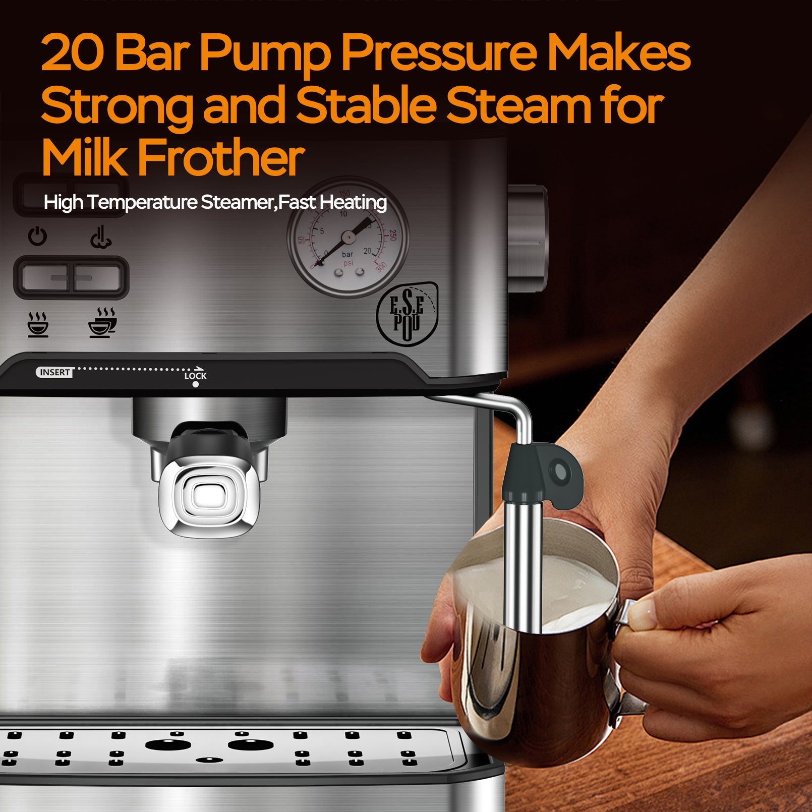20 Bar Professional Espresso Machine With Milk Frother, Single Double Shot My Store