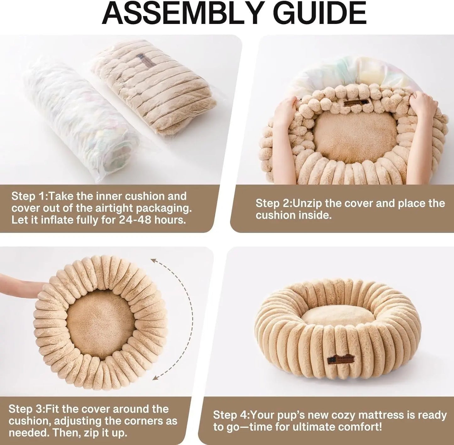 MEWOOFUN Donut Dog Bed For Medium Dogs - Calming Pet Bed With Non-Slip Bottom, Washable For Pets Up To 45 Lbs Light Brown My Store