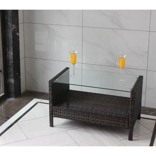 Outdoor Patio Furniture Coffee Table With Clear Tempered Glass My Store