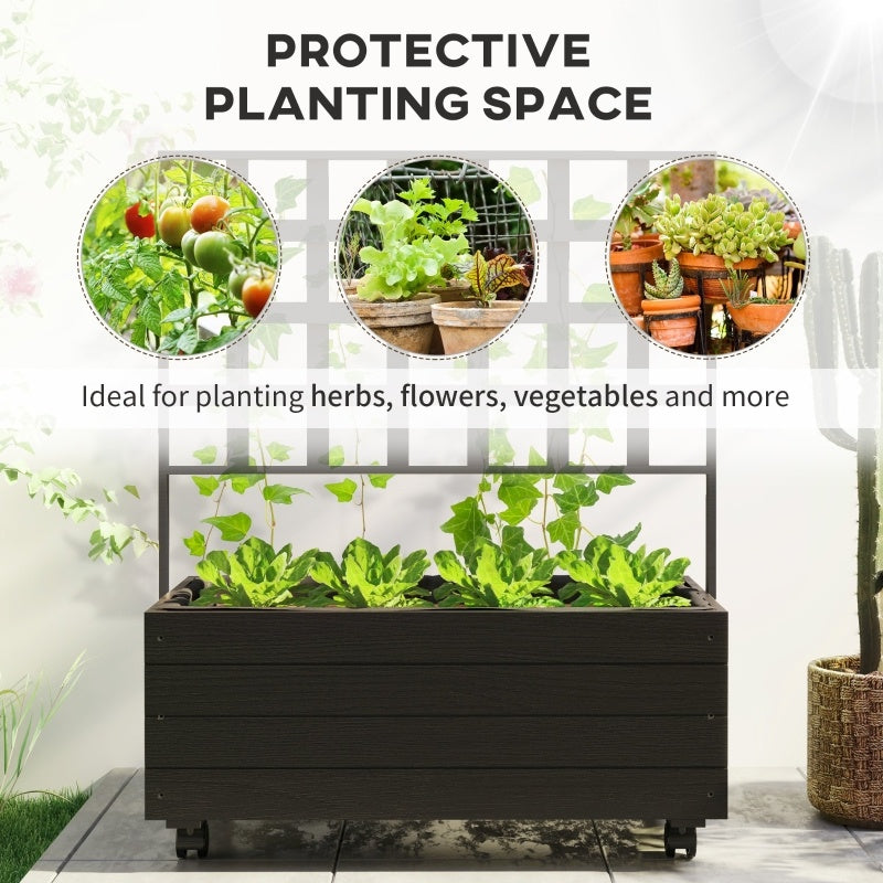 Raised Garden Bed With Trellis And Wheels, Outdoor Planter Wooden Inkedjoy