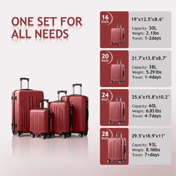 Curved Vertical Stripe 4-in-1 Trolley Case 16in 20in 24in 28in ABS Aluminum Alloy Tie Rod Inkedjoy