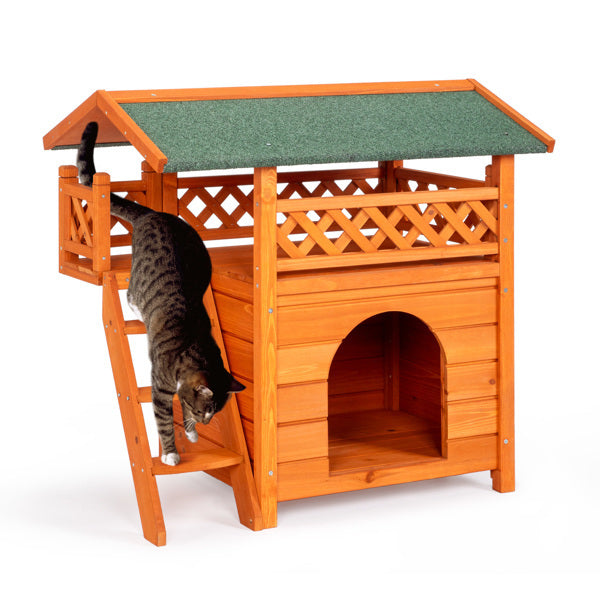 Cat house 2-layer Fence, Green Asphalt Roof My Store