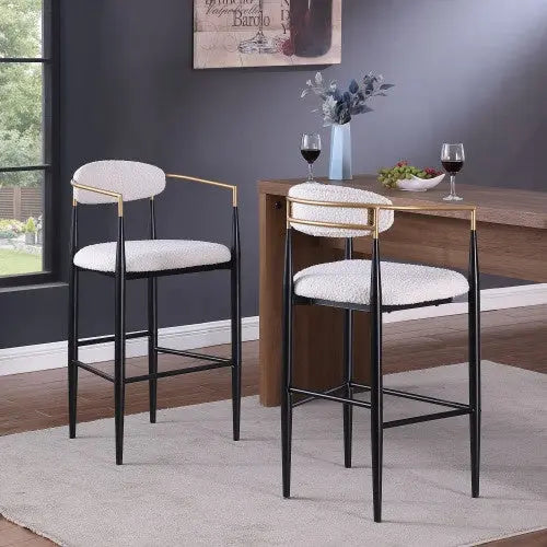 Barstools Set Of 2, Counter Height Upholstered Bar Stools With Back For Kitchen Island, Beige Faux PU Leather Seating Black Iron Legs 260LBS Weight Capacity My Store