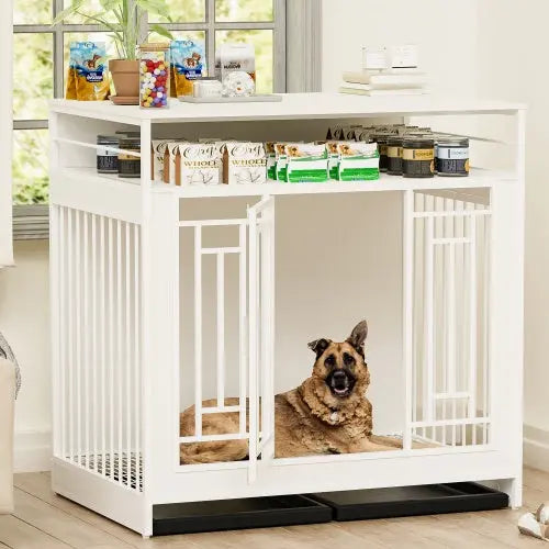 43.3 Inch Large Dog Kennel Furniture, Wooden Kennel With Divider My Store