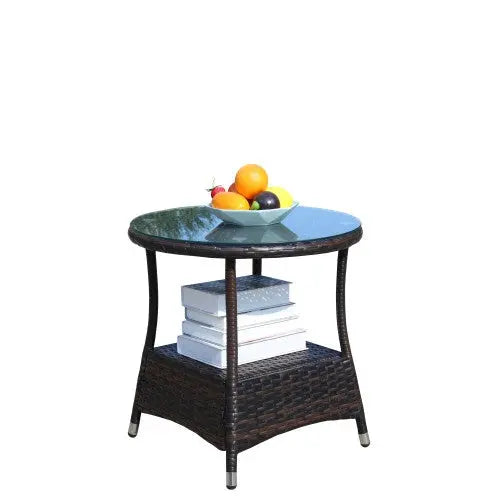 Outdoor Patio Furniture 1 Round Coffee Table With Clear Tempered Glass My Store