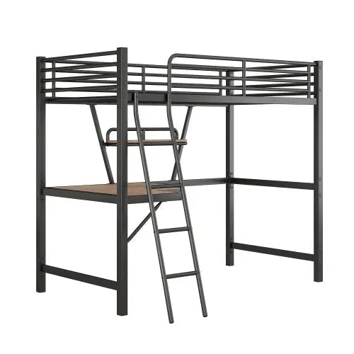 Twin Size Loft Metal&MDF Bed With Desk And Shelf, Black My Store