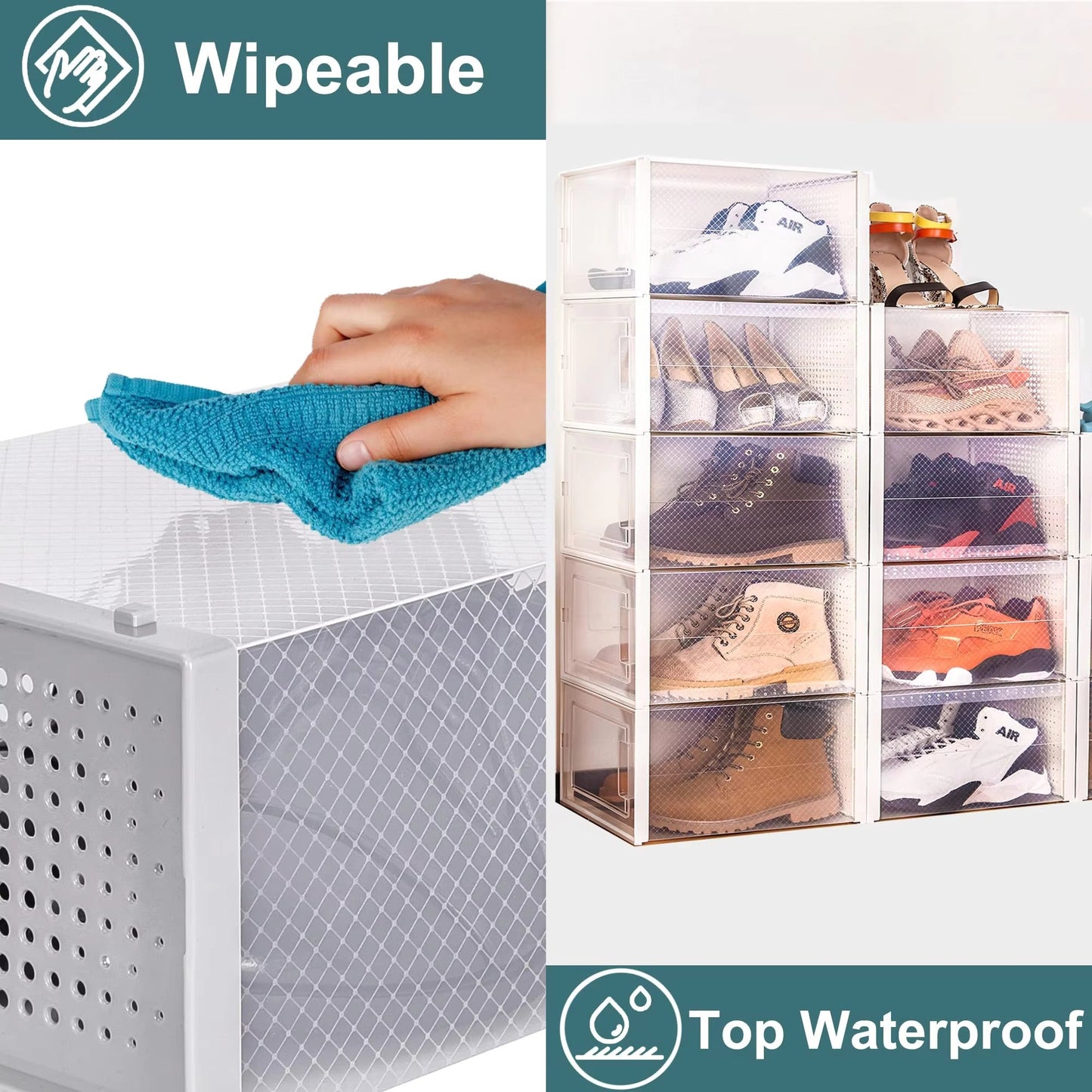 12 Pack Clear White Stackable Storage Shoe Box Inkedjoy