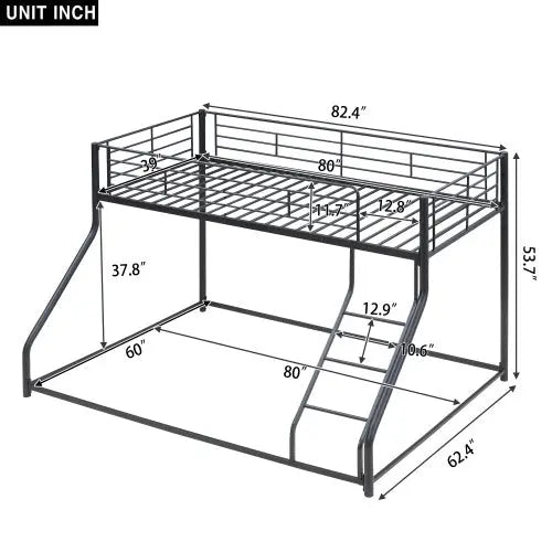 Metal Floor Bunk Bed, Twin XL Over Queen, Black My Store