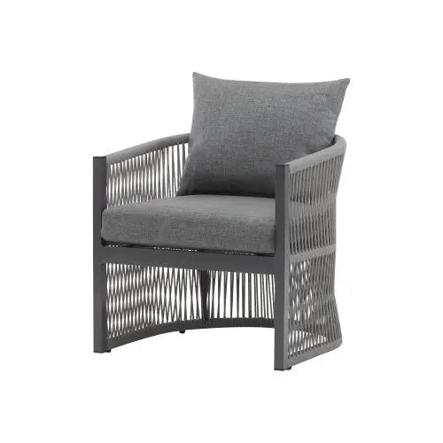 Set Of 2 Modern Gray Curved Aluminum Lounge Chair With Stylish Rope-Weave Design And Cushioned Comfort, Perfect For Outdoor Living My Store