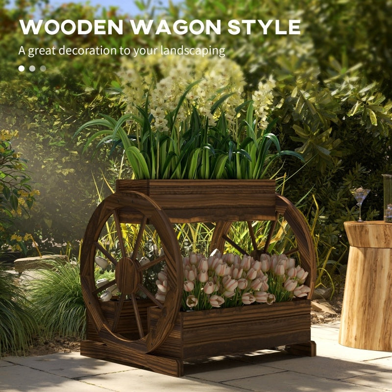 Wooden Wagon Planter Box, 3-Tier Raised Garden Bed, For Vegetables Flowers Herbs Ohberri