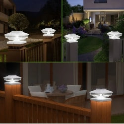 4 Pack Outdoor Solar Post Cap Lights  Cold White IP65 Waterproof Inkedjoy