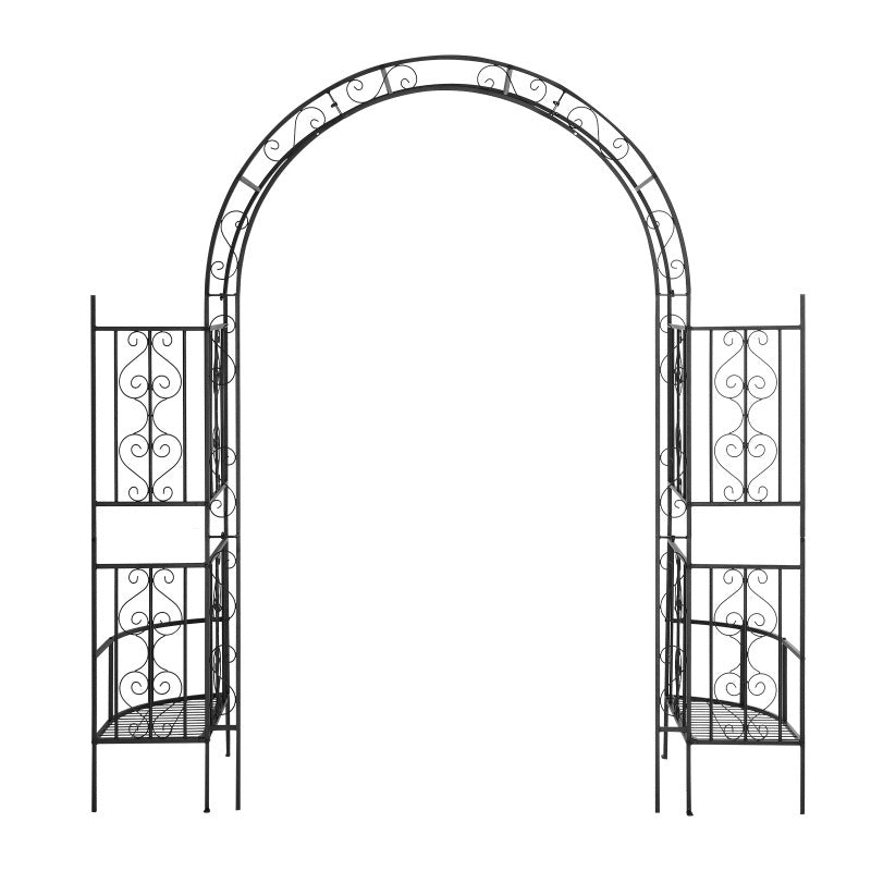 7ft Double-layer Curved Roof With Screen, Planting Frame, Black Wrought Iron Arch Inkedjoy