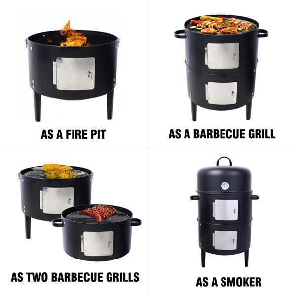17 Inch Steel Charcoal Smoker, Heavy Duty Round Grill Inkedjoy
