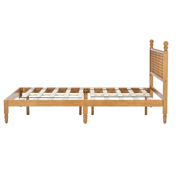 Queen Wood Bed Frame With Headboard, Solid Rubber Wood Bed My Store
