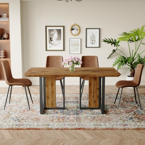 Dining Table Set With 4 Brown Suede Chairs. Inkedjoy