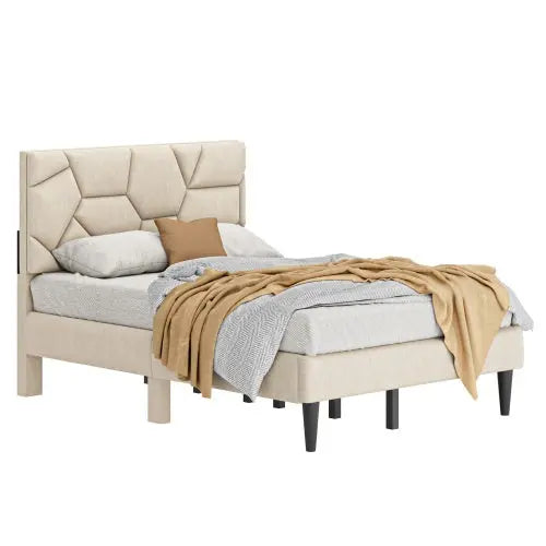 Queen Bed Frame, Linen Storage Headboard, Strong And Stable My Store