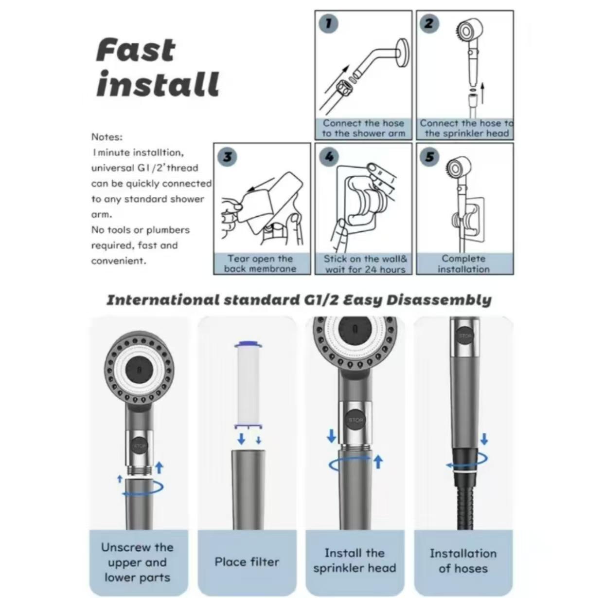 Shower Head Set With Massage Heads, Multiple Filters And Mode-Switching Function For Various Watering Modes Inkedjoy