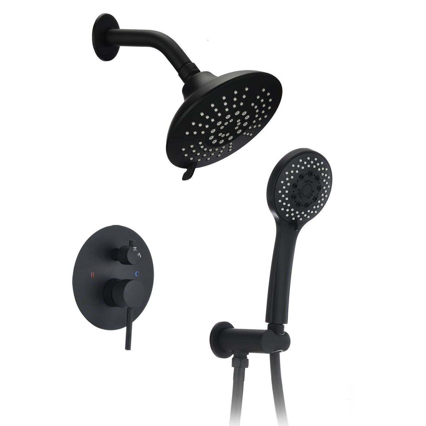 Round Shower System Wall Mounted Rain Mixer Combo Set Inkedjoy