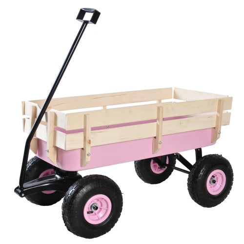 Outdoor Wagon All Terrain Pulling Wood Railing Air Tires Inkedjoy