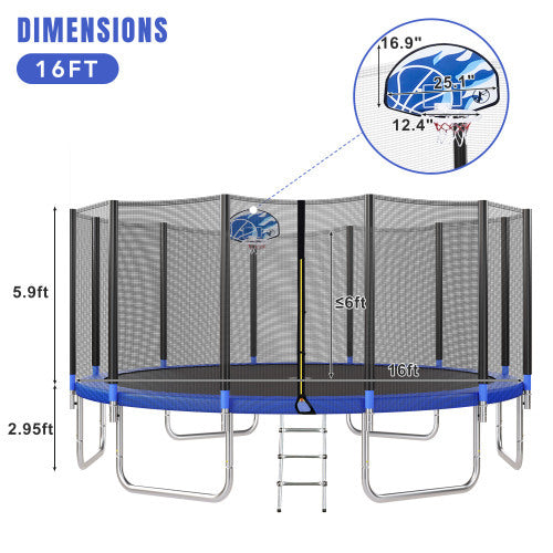 16FT Trampoline For Kids With Safety Enclosure Net, Basketball Hoop And Ladder My Store