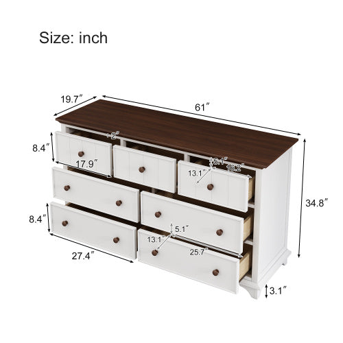 Wooden Captain Seven-Drawer Dresser- White Walnut My Store
