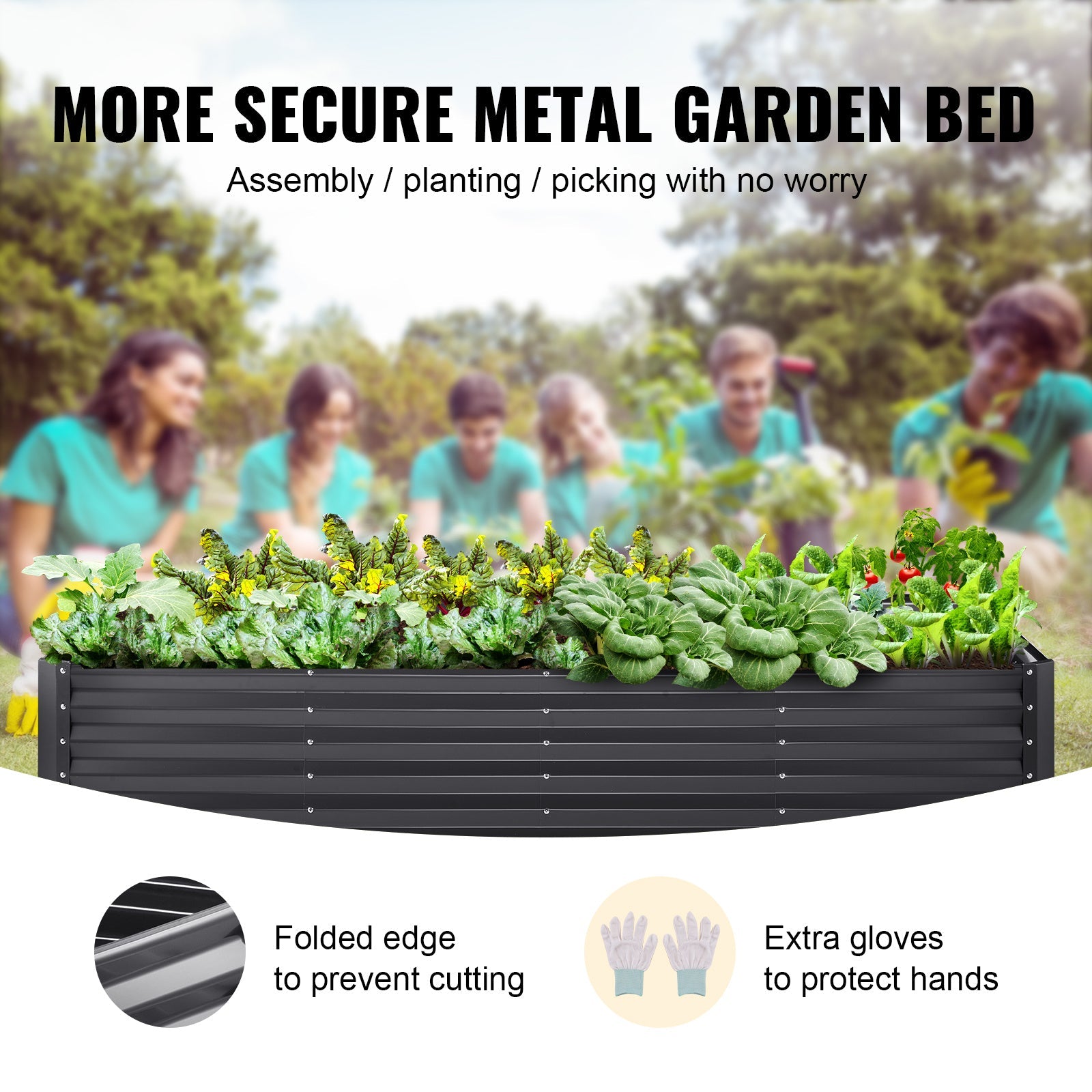 Galvanized Raised Garden Bed Planter Box 94.5x47.2x23.6inch Flower Vegetable Inkedjoy