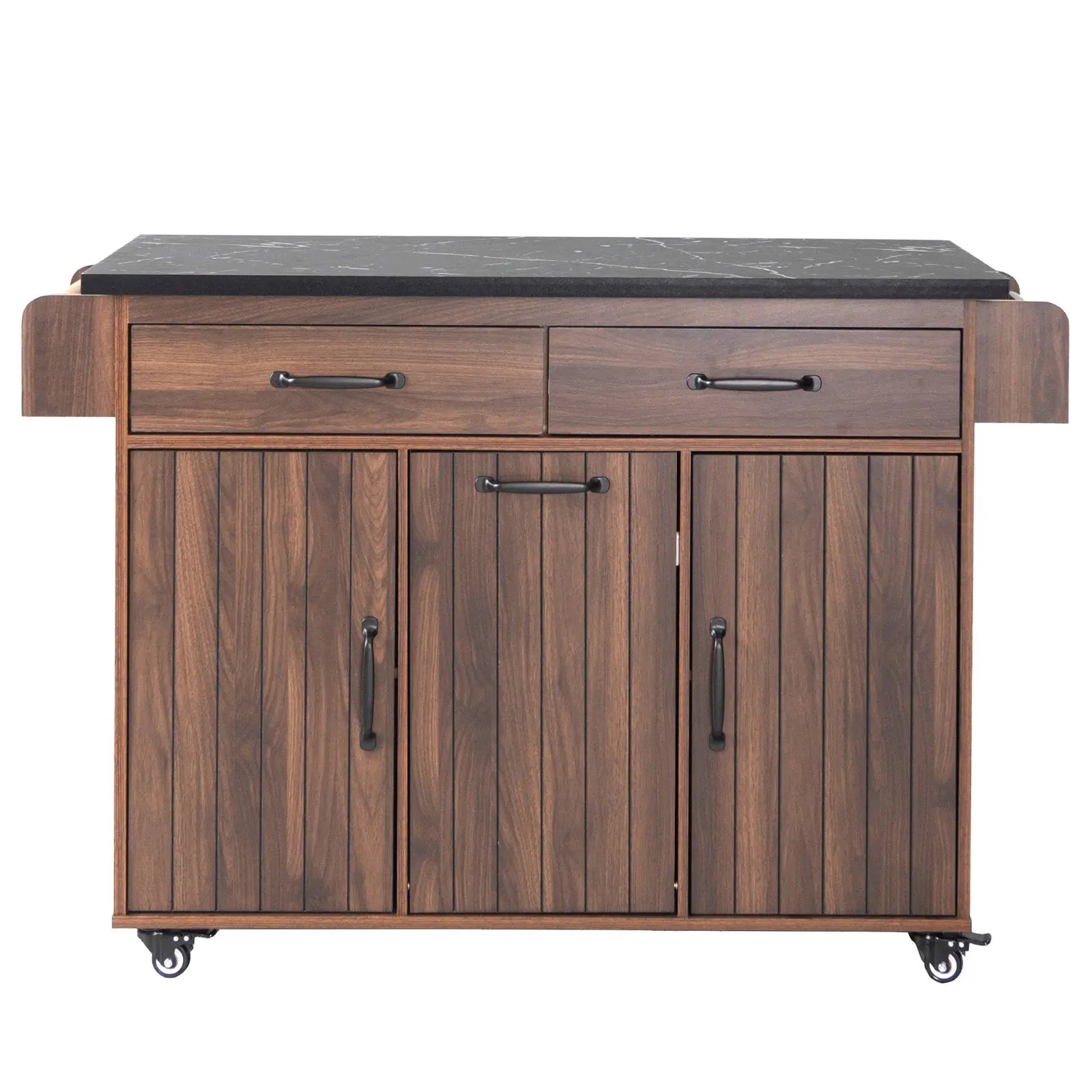 K&K Kitchen Island With Trash Can Storage Cabinet, Kitchen Cart With Drop Leaf, Spice Rack, Towel Ra My Store