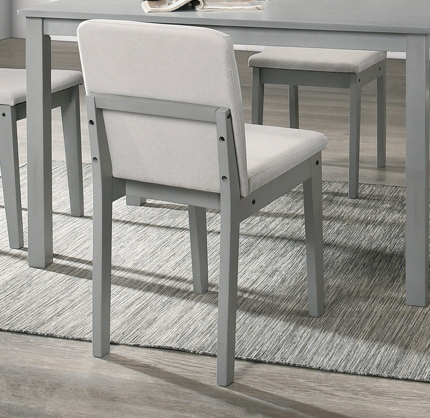 Grey Finish 5 Piece Dining Room Set Dining Table 4x Chairs Beige Fabric Chairs Inkedjoy